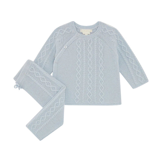 Βρεφικό σετ ζακέτα και κολάν Bowen Cable Knit blue Marie-Chantal