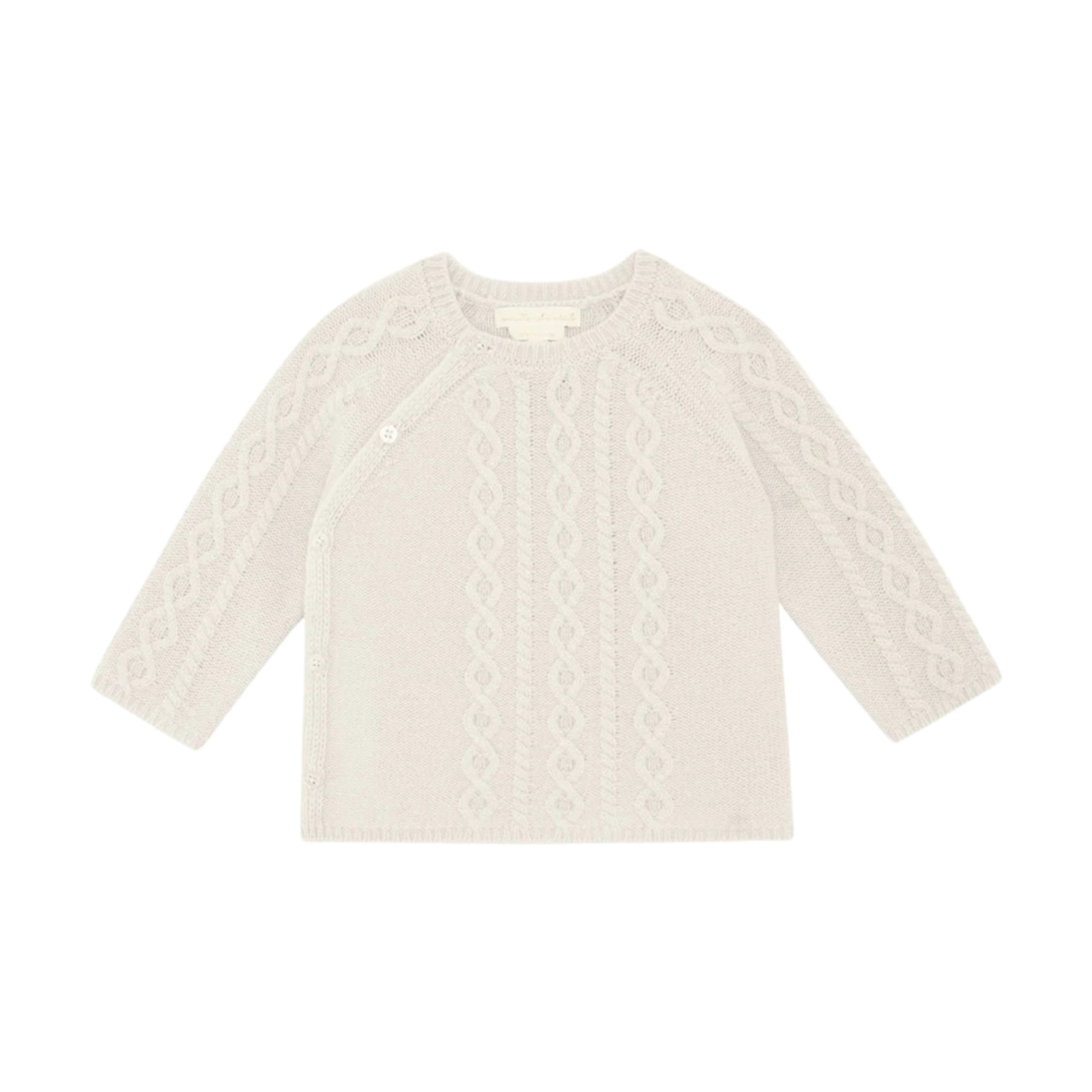 Βρεφικό σετ ζακέτα και κολάν Bowen Cable Knit Milky White Marie-Chantal